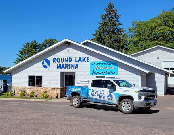 Boat rental and watercraft service at Round Lake Marina in Hayward, Wisconsin.